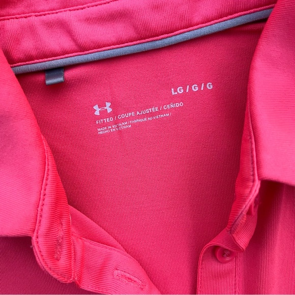 Under Armour Vibrant Pink Polo T-Shirt Fitted Short Sleeve Sz large - Picture 2 of 3